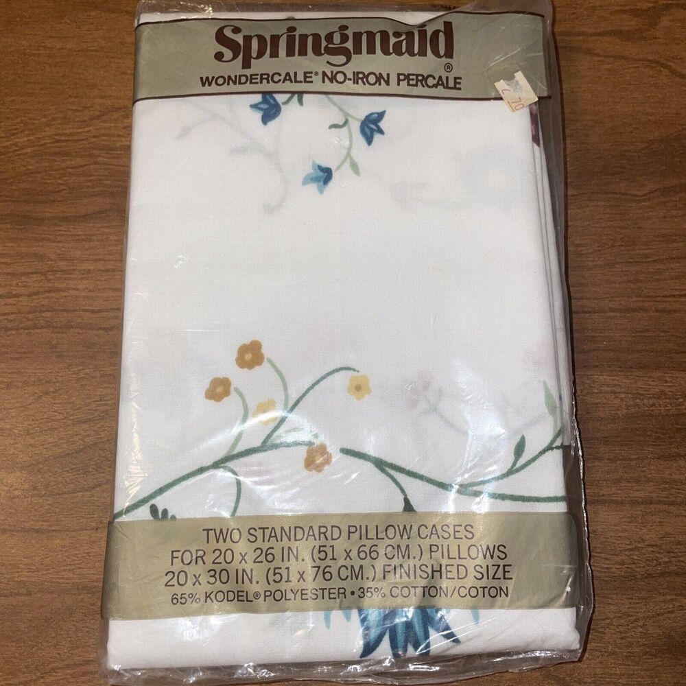 Pair Springmaid Wondercale Multicolor Floral Standard Pillow Cases NOS